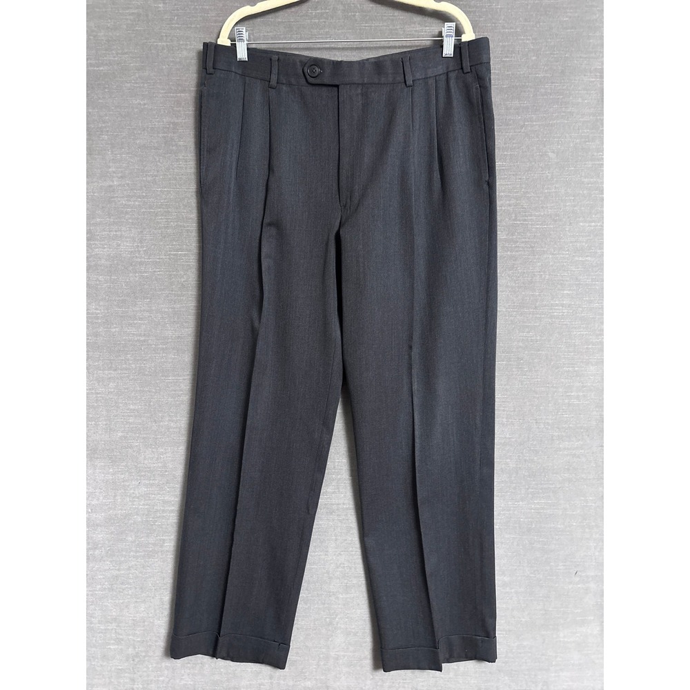 Brooks Brothers Dress Pants 37x30 Charcoal Gray Wool Pleated Cuffed Trousers